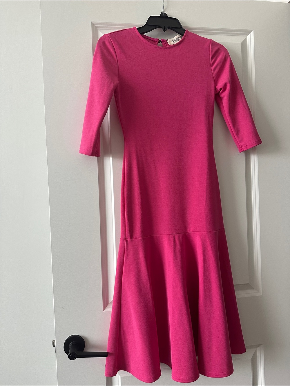Club L London Hot Pink Fit & Flare Midi Dress NWT XS US 2 3/4 Sleeve